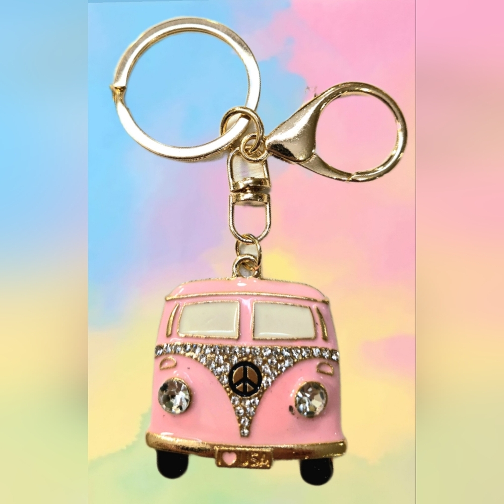 Pink and Goldtone Van Keychain/ Bag Charm